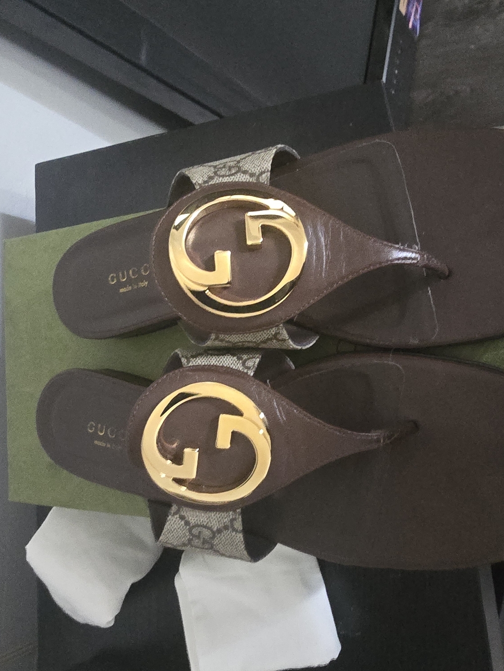 Gucci Blondoe Interlocking Flat Thong Sandal Monogram Supreme - Picture 2 of 7